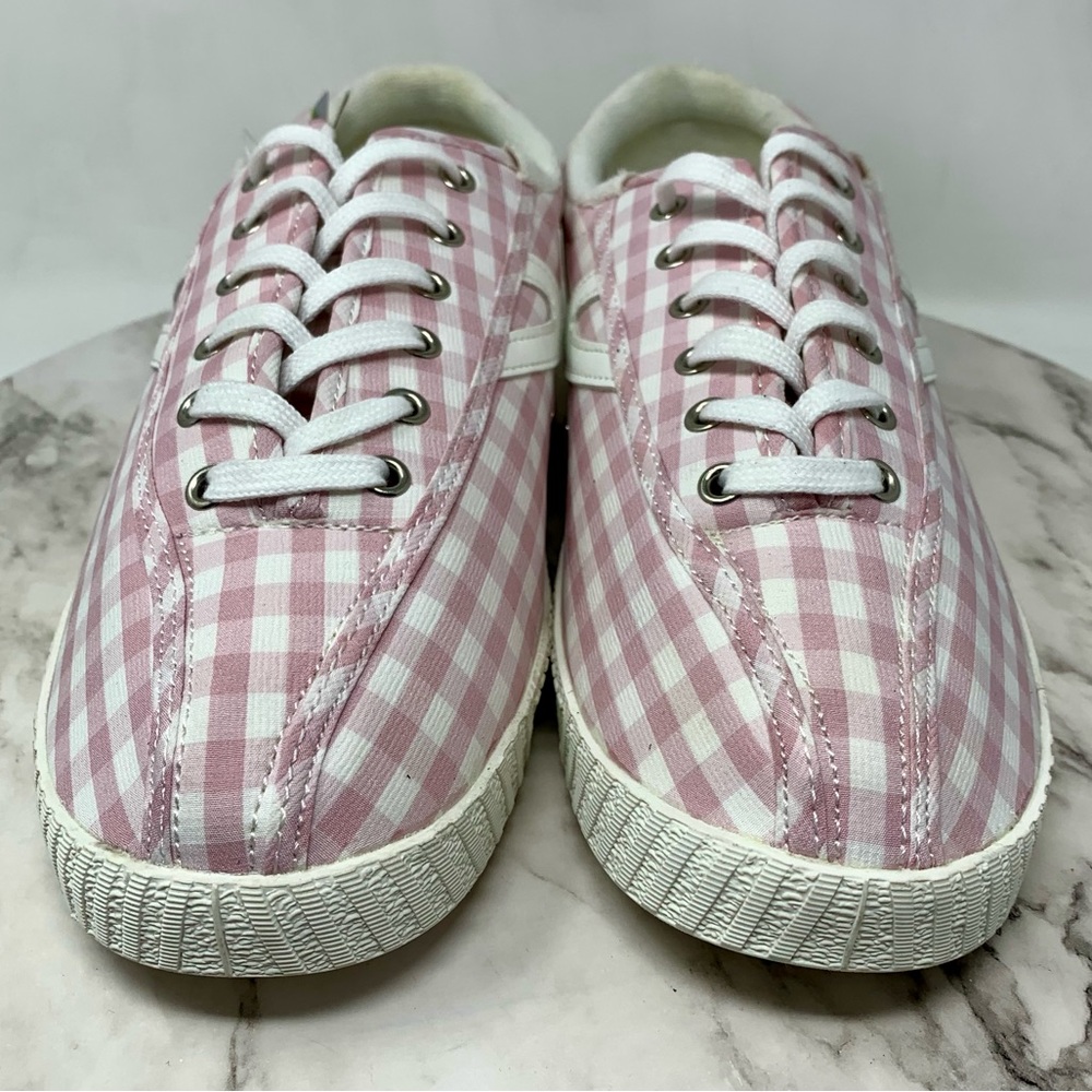 Tretorn Nylite Plus Lace Up Pink Gingham Sneakers 11 Retro Classic Preppy Casual - Picture 4 of 15